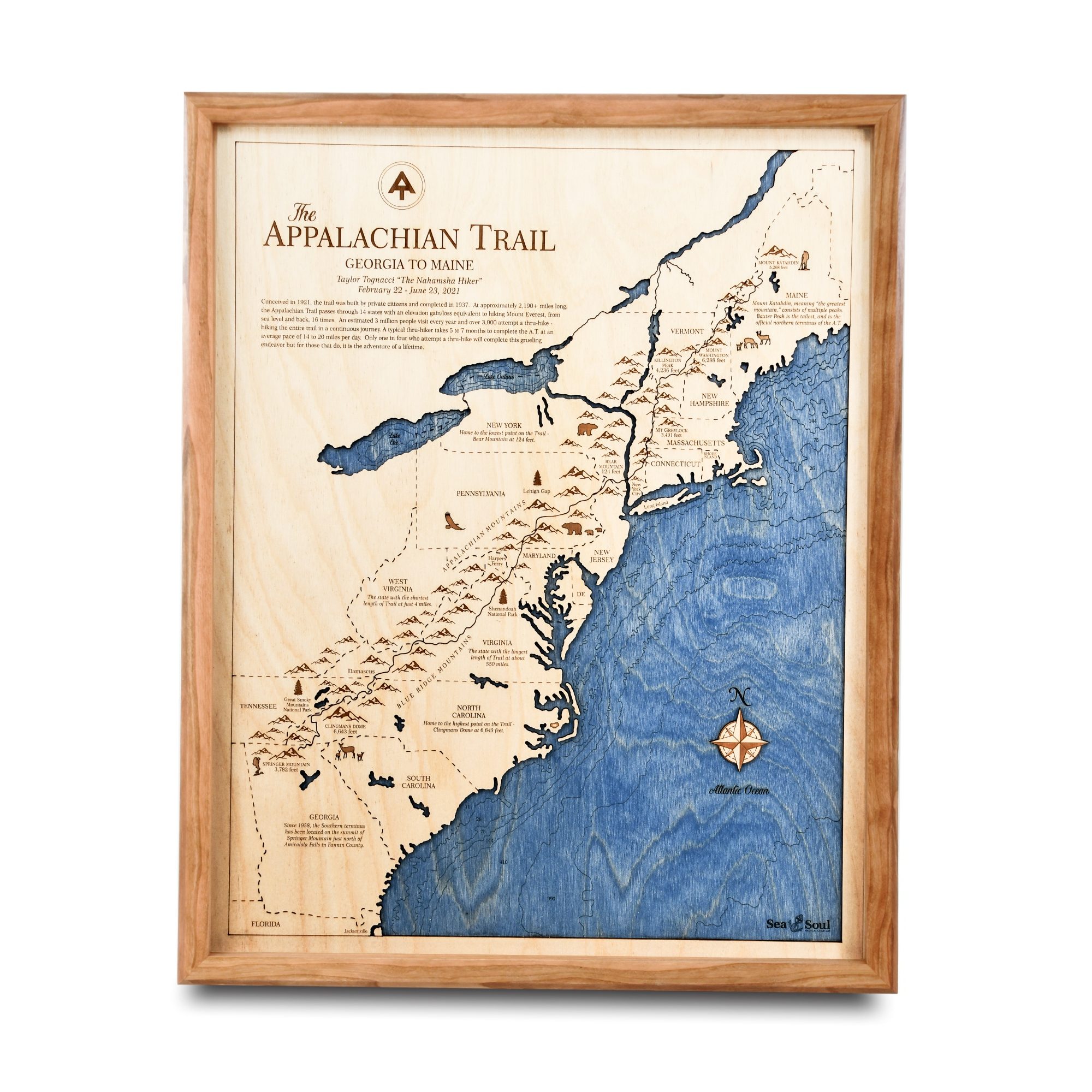 Appalachian Trail Thru-Hike Map Cherry frame