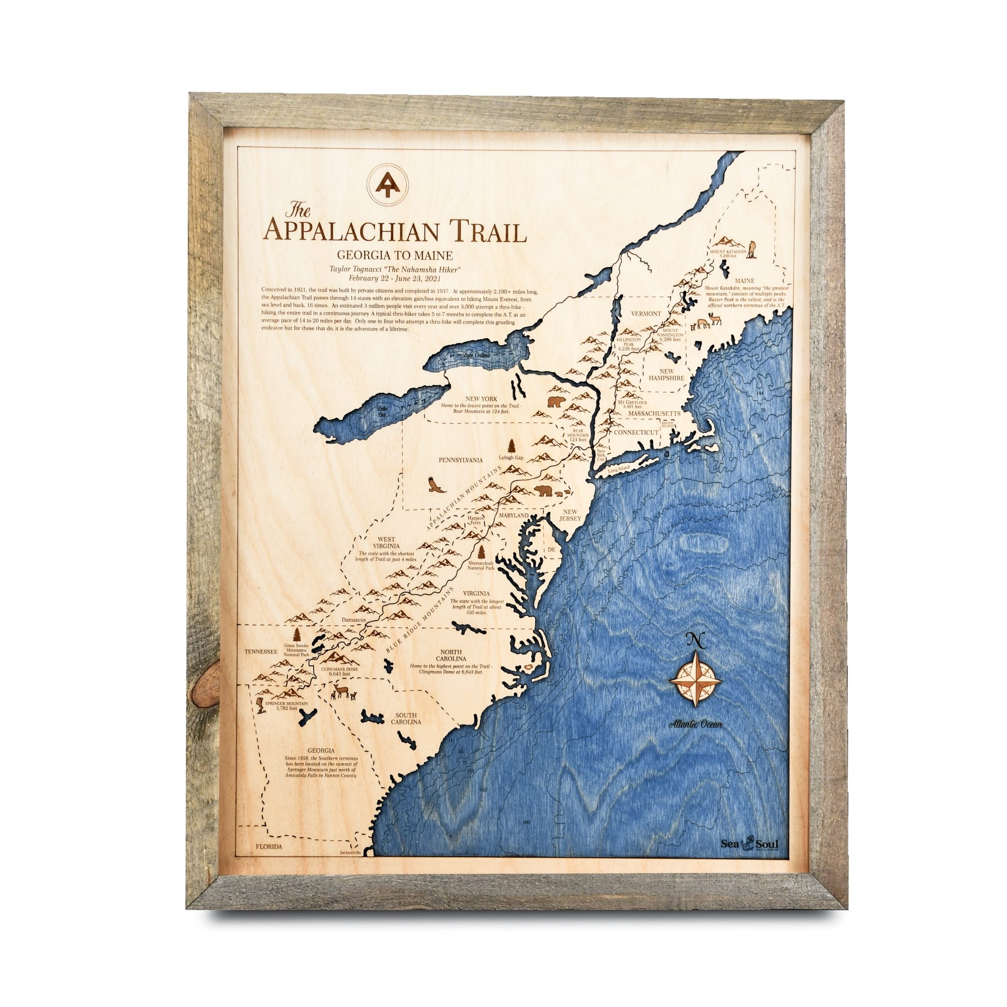 Appalachian Trail Thru-Hike Map Pine Frame