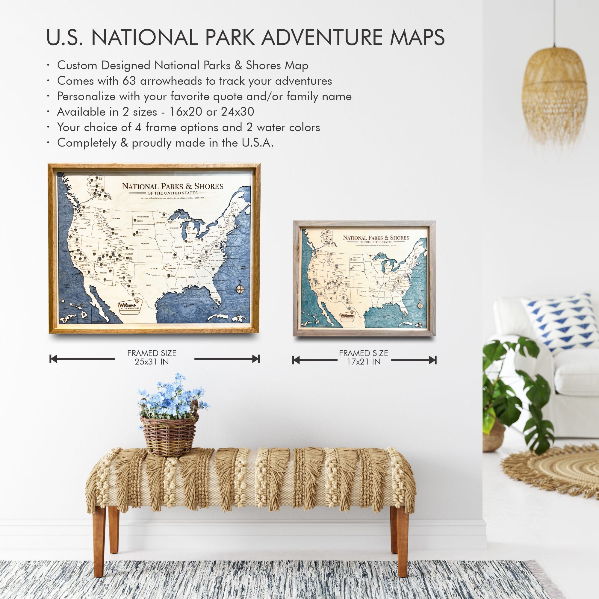 National Parks Adventure Map Park Size options