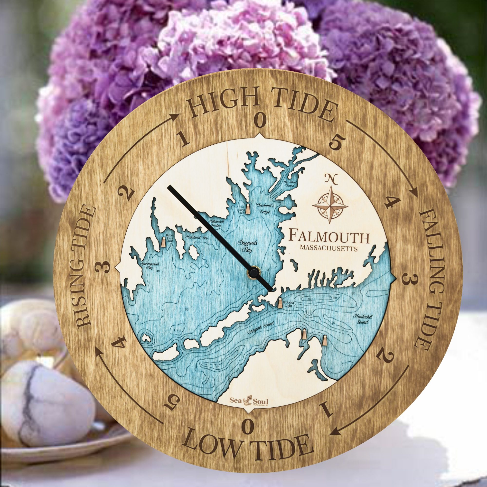 Falmouth Tide Clock Americana with Blue Green water in use