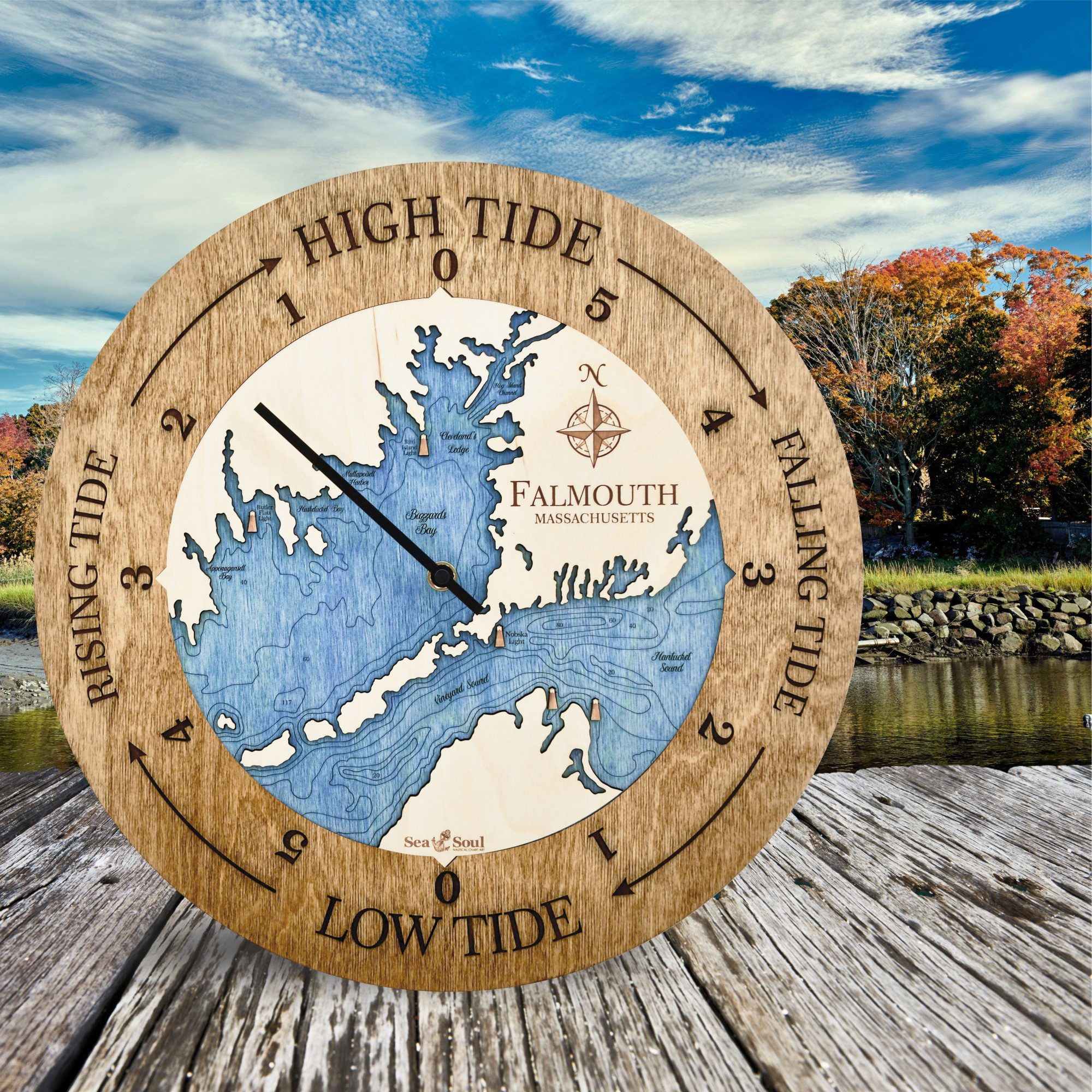 Falmouth Tide Clock Americana with Deep Blue water in use