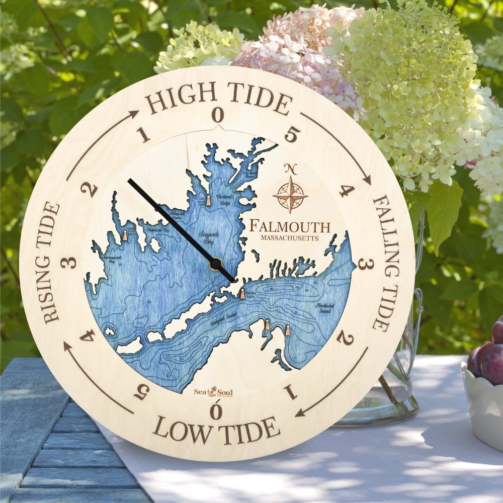 Falmouth Tide Clock Birch with Deep Blue water in use