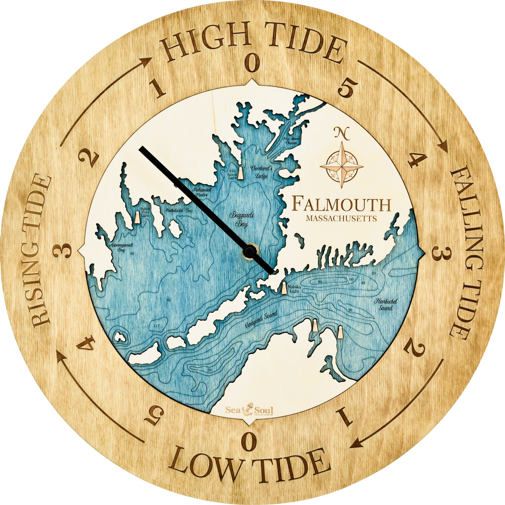 Falmouth Tide Clock Honey with Blue Green water