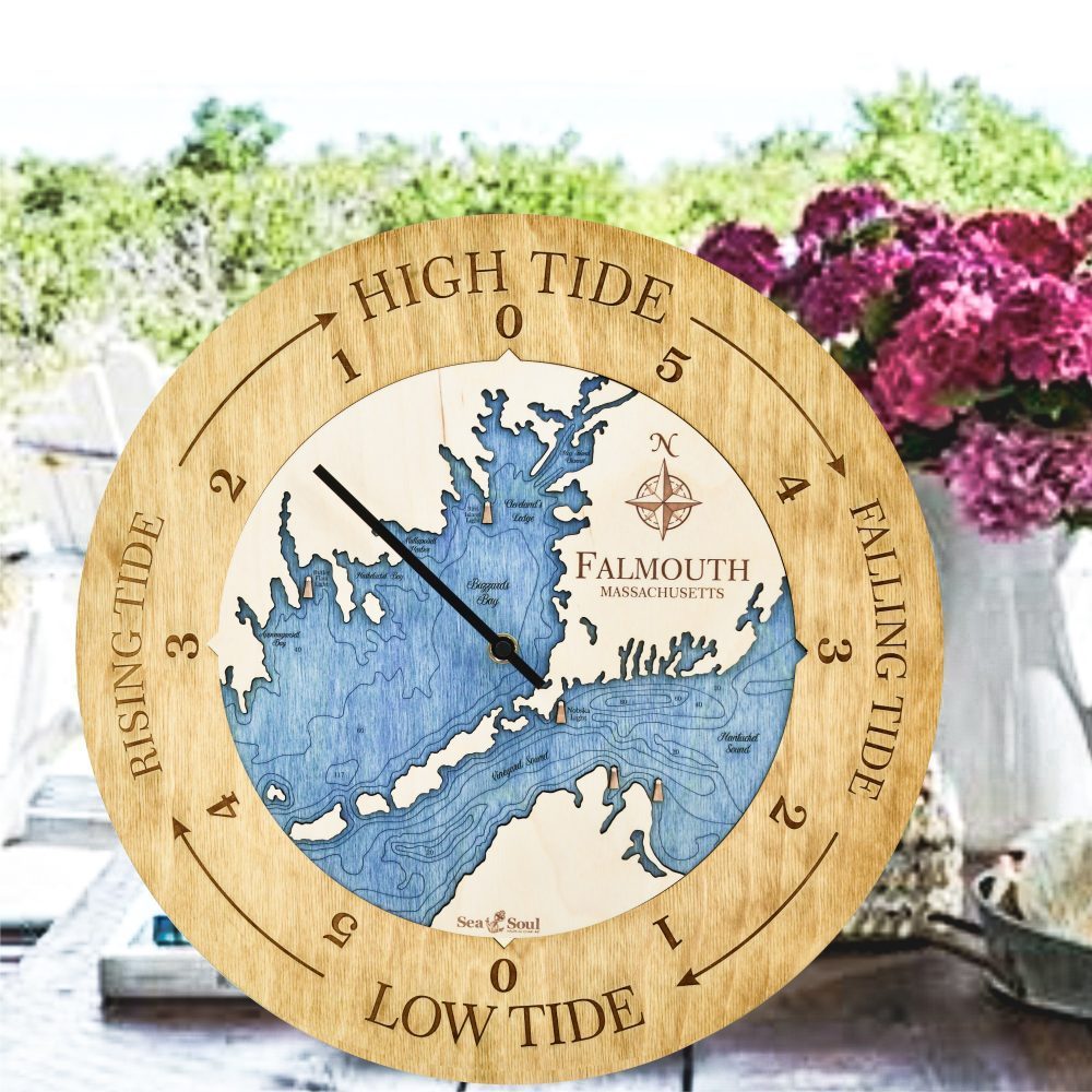 Falmouth Tide Clock Honey with Deep Blue water