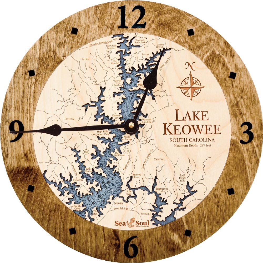 Lake Keowee Nautical Map Clock