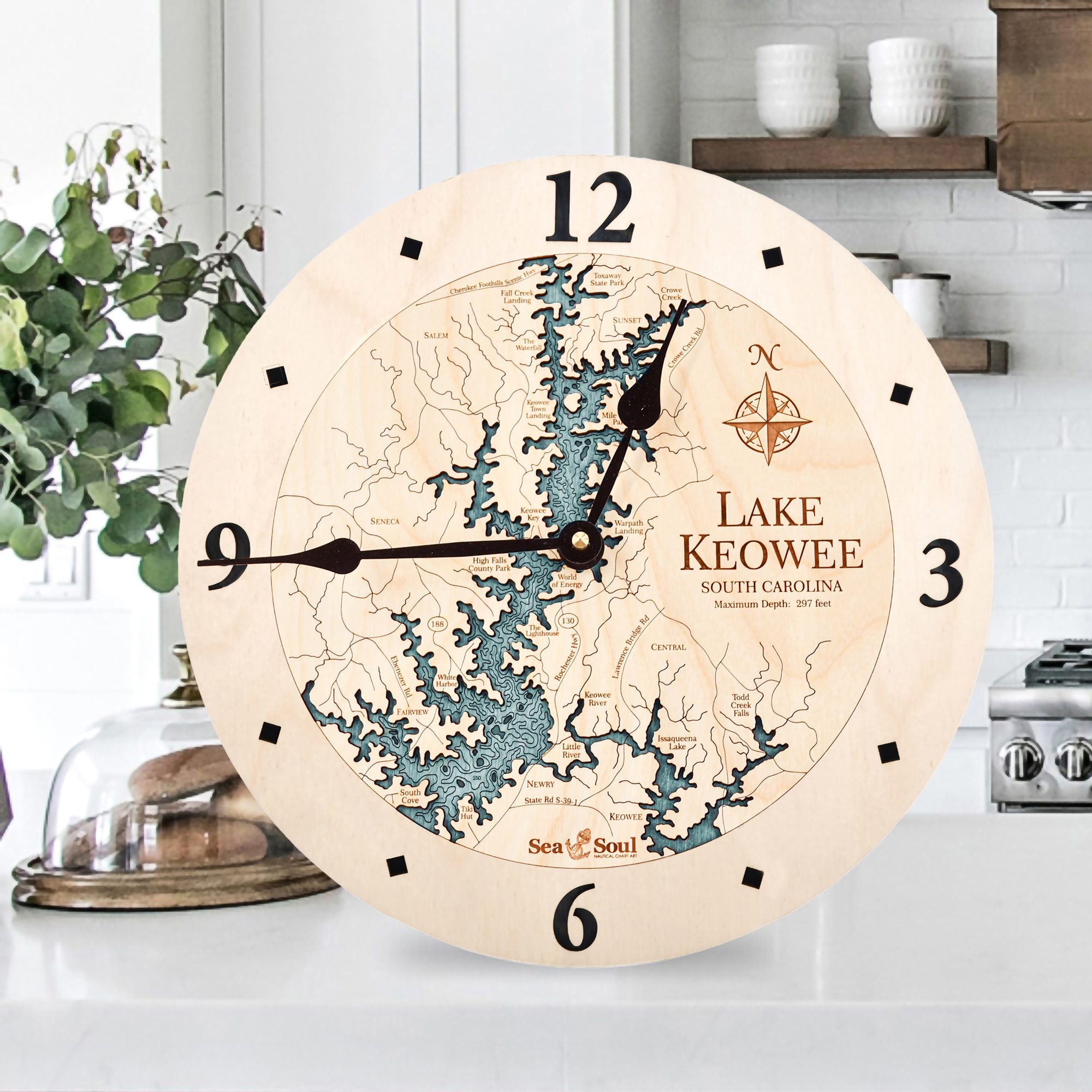 Lake Keowee all Birch with Blue Green Water in Kitchen