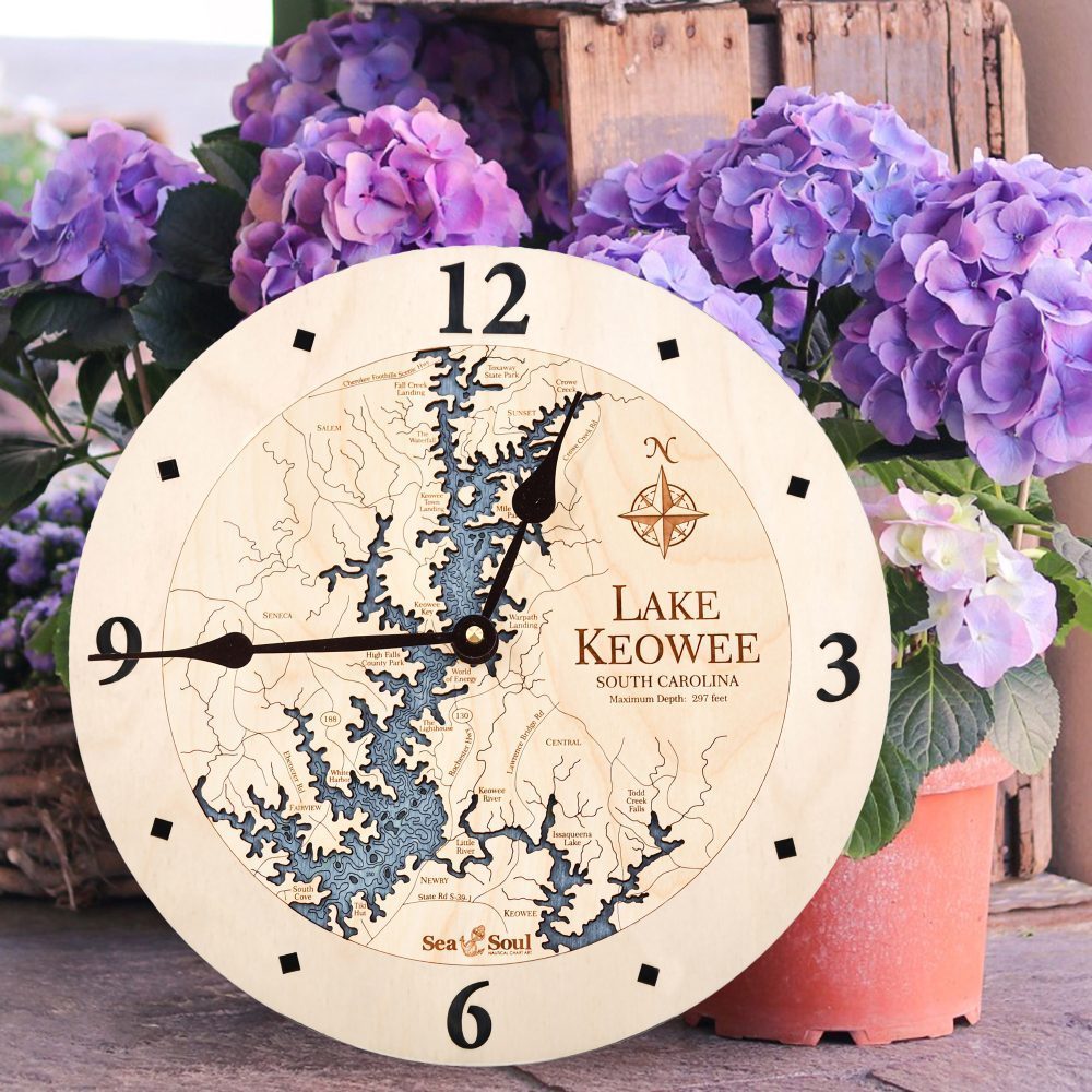 Lake Keowee all Birch with Deep Blue Water with Hydrangeas