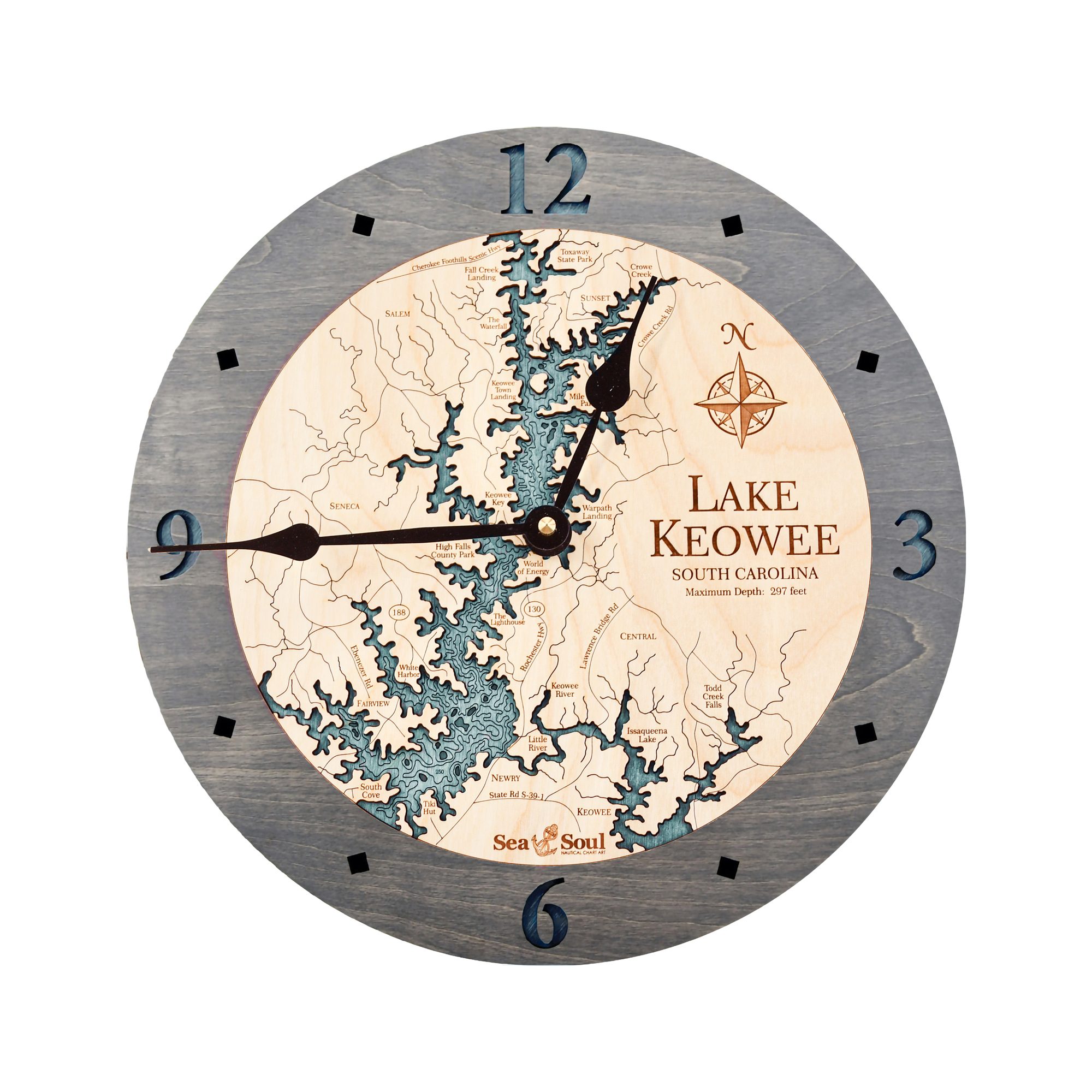 Lake Keowee Clock Driftwood with Blue Green Water