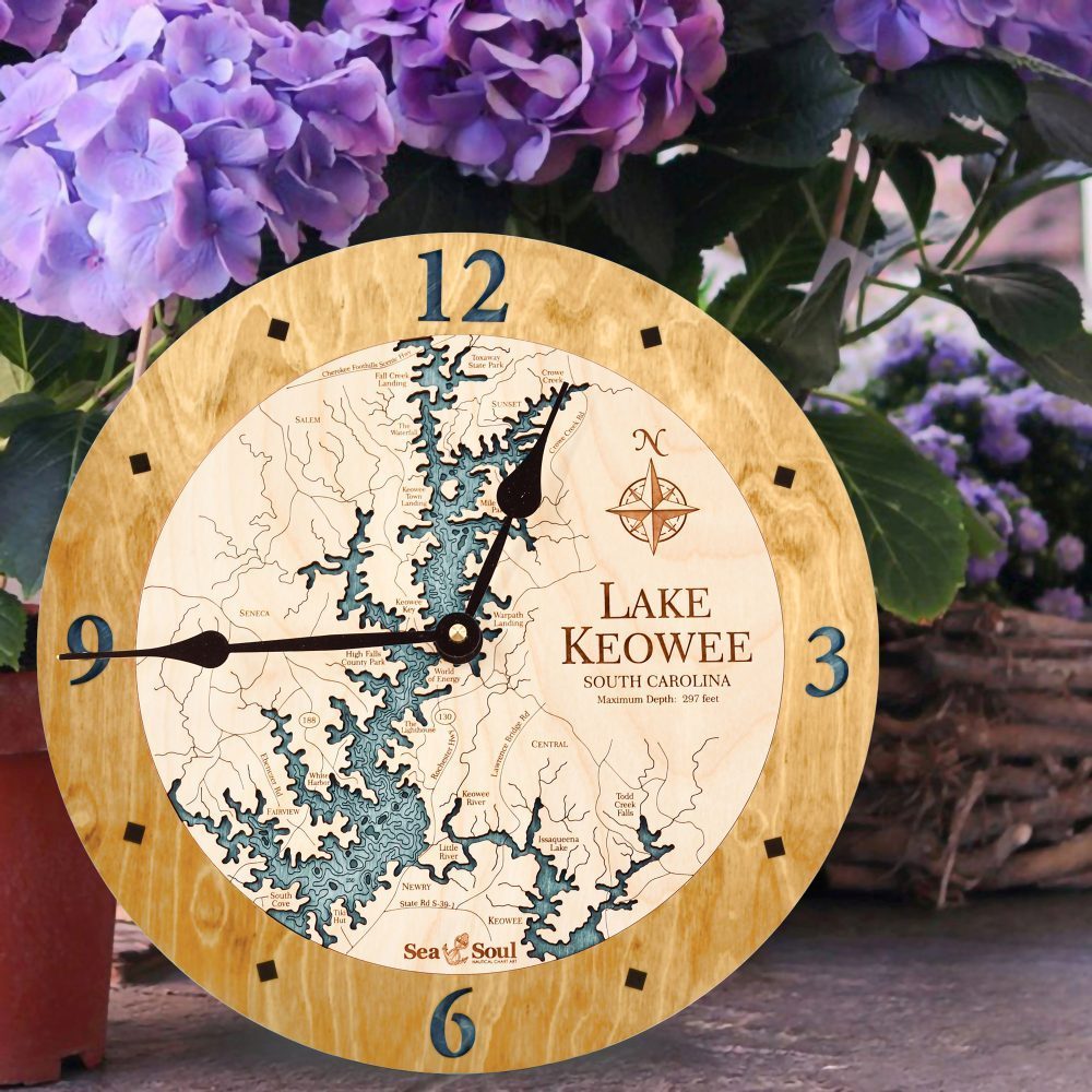 Lake Keowee Clock Honey with Blue Green Water outside