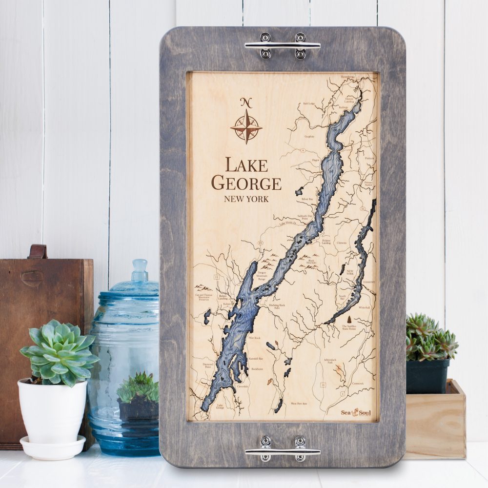 Lake George Serving Tray Driftwood Frame + Deep Blue Water Kitchen Lifestyle