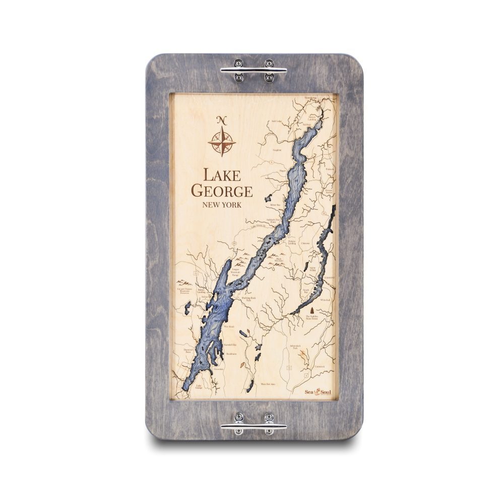 Lake George Serving Tray Driftwood Frame + Deep Blue Water Listing Image