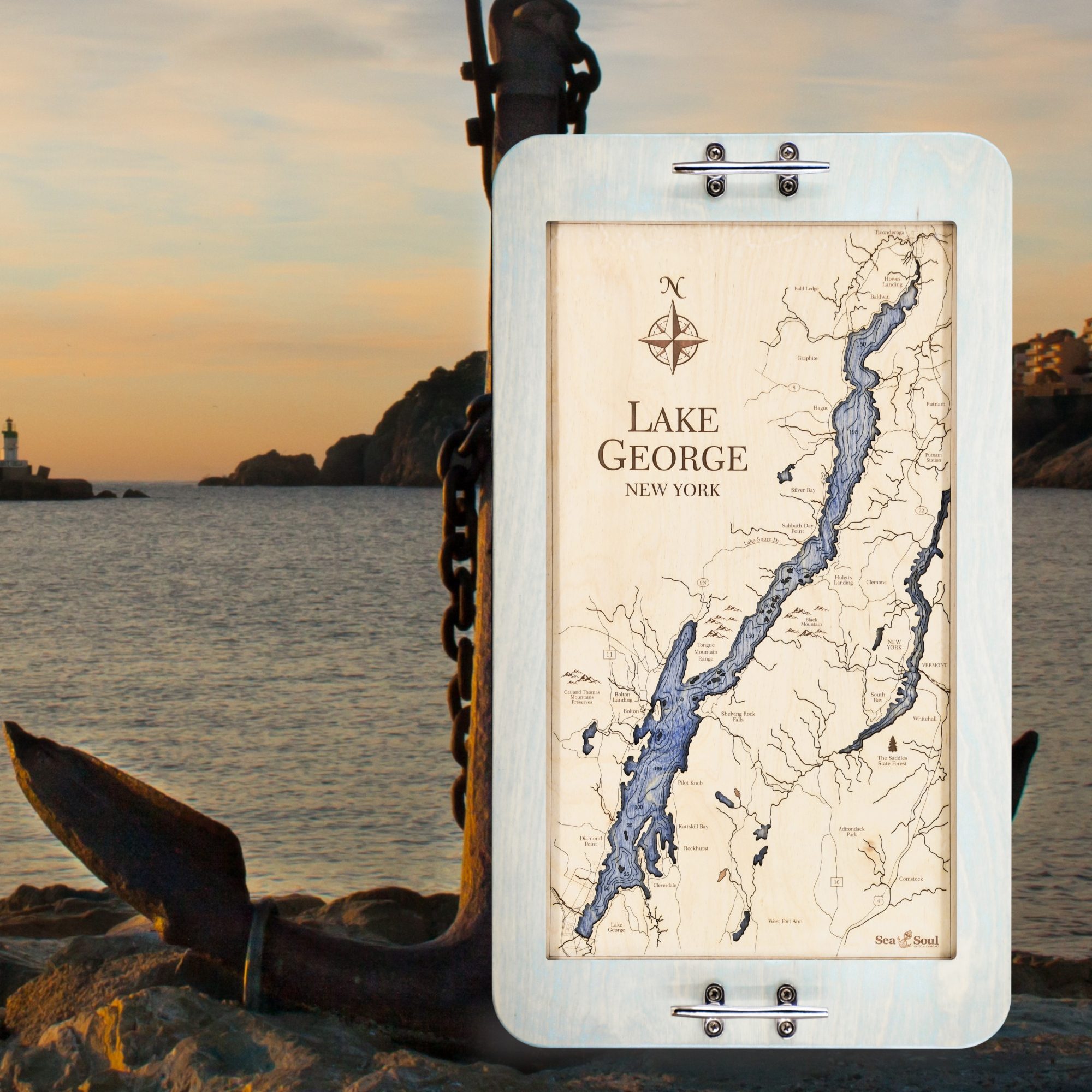 Lake George Serving Tray Bleached Blue Deep Blue Beach Lifestyle