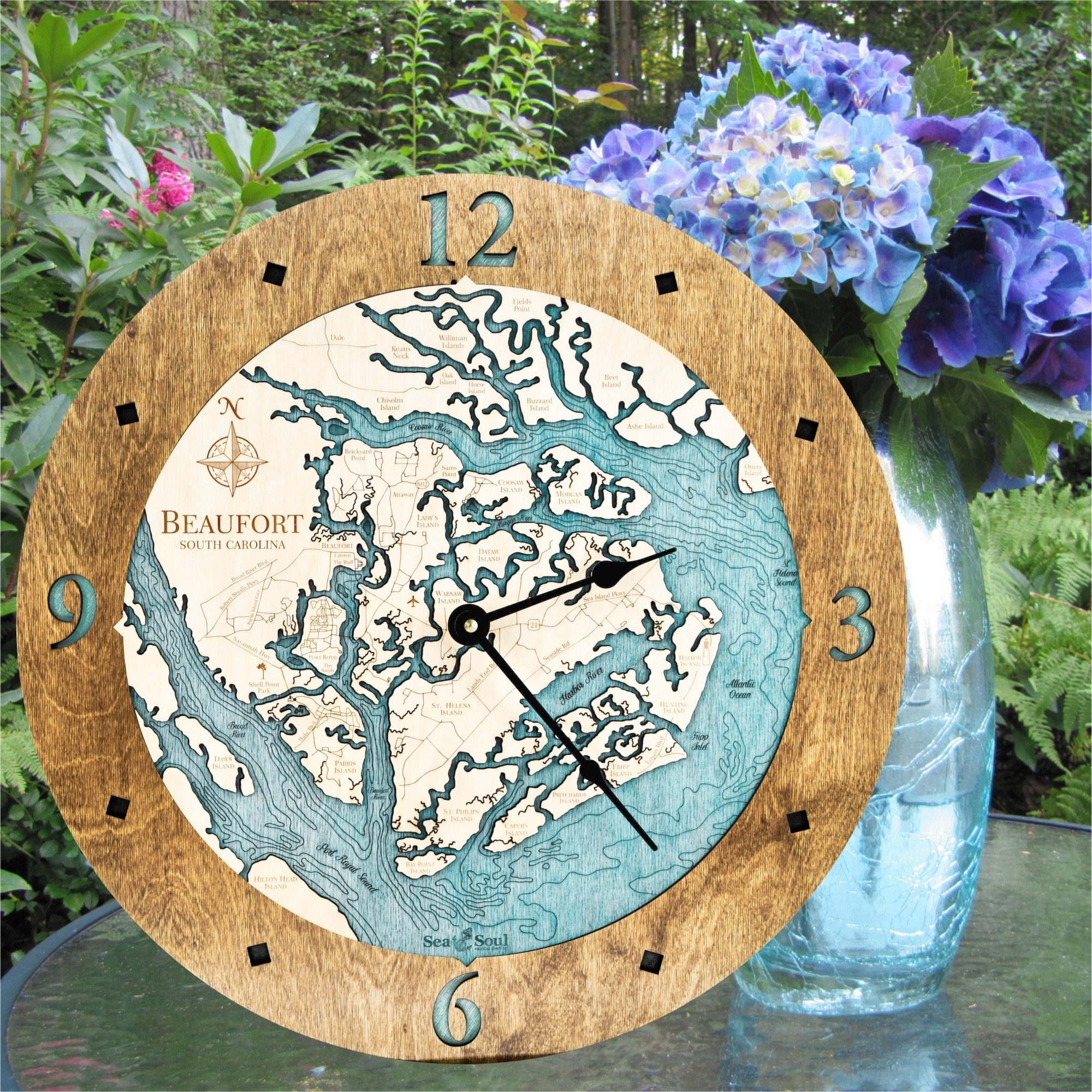 Beaufort South Carolina Clock in Americana with Blue Green Water