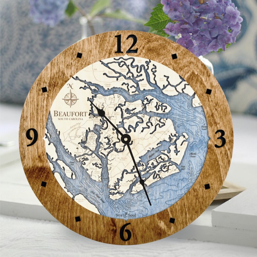 Beaufort South Carolina Clock in Americana with Deep Blue Water