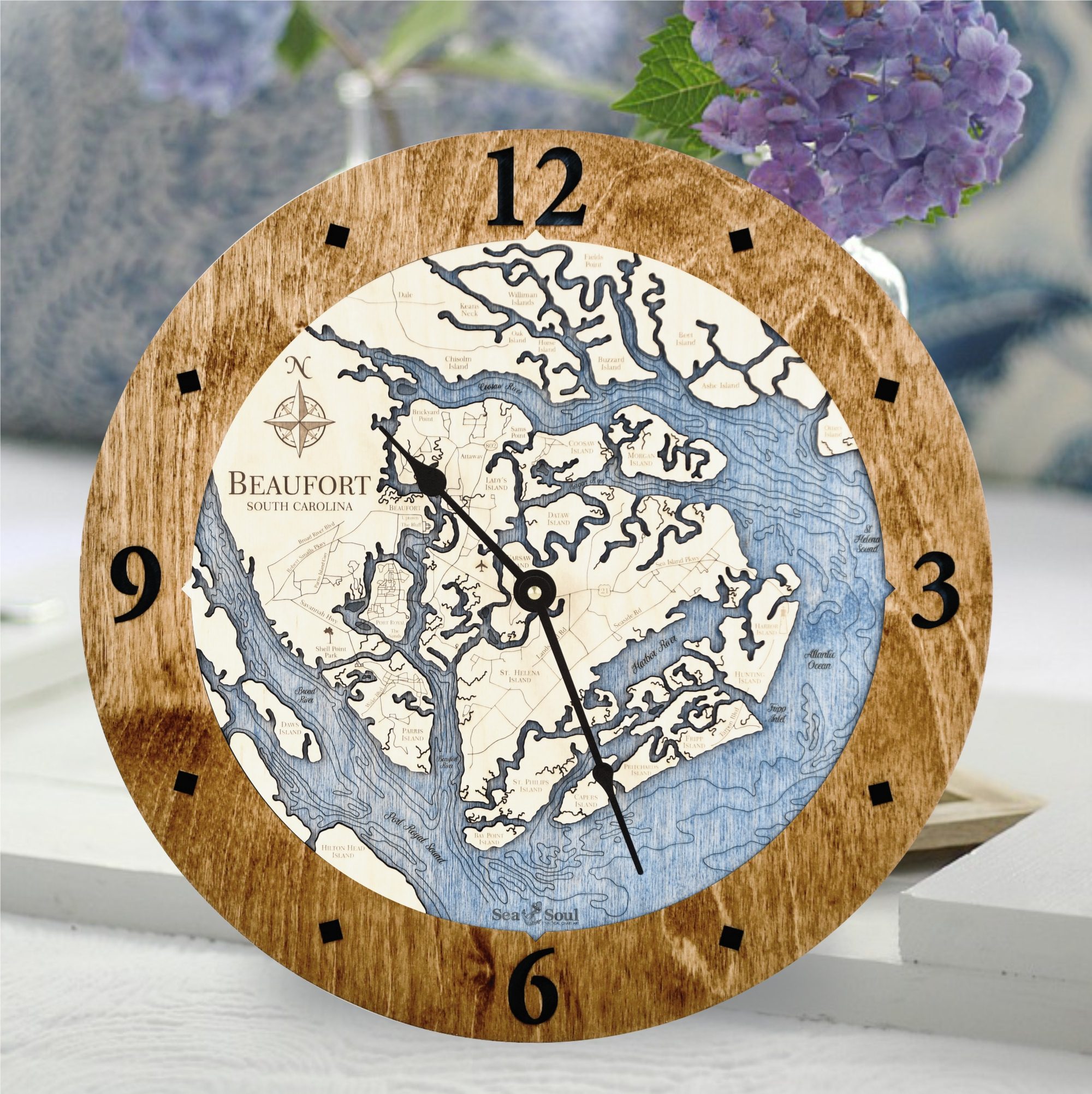 Beaufort South Carolina Clock in Americana with Deep Blue Water