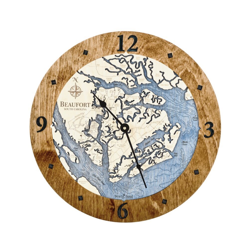 Beaufort South Carolina Clock in Americana with Deep Blue Water - white bg