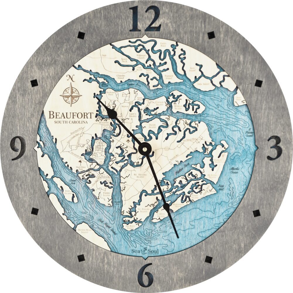 Beaufort South Carolina Clock in Driftwood with Blue Green Water - Shop Image