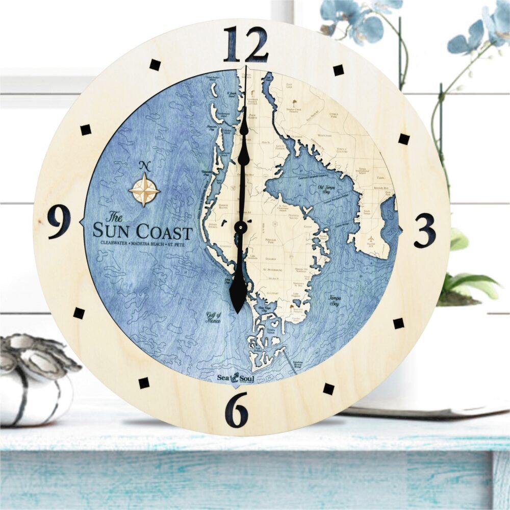 Sun Coast Clock in Birch and Deep Blue in foyer