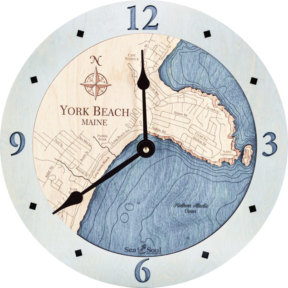 York Beach Maine Clock in Bleached Blue with Deep Blue Water - listing pic