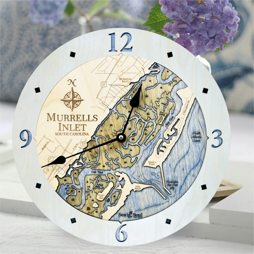 Murrells Inlet Clock Bleached Blue with Deep Blue Water in use