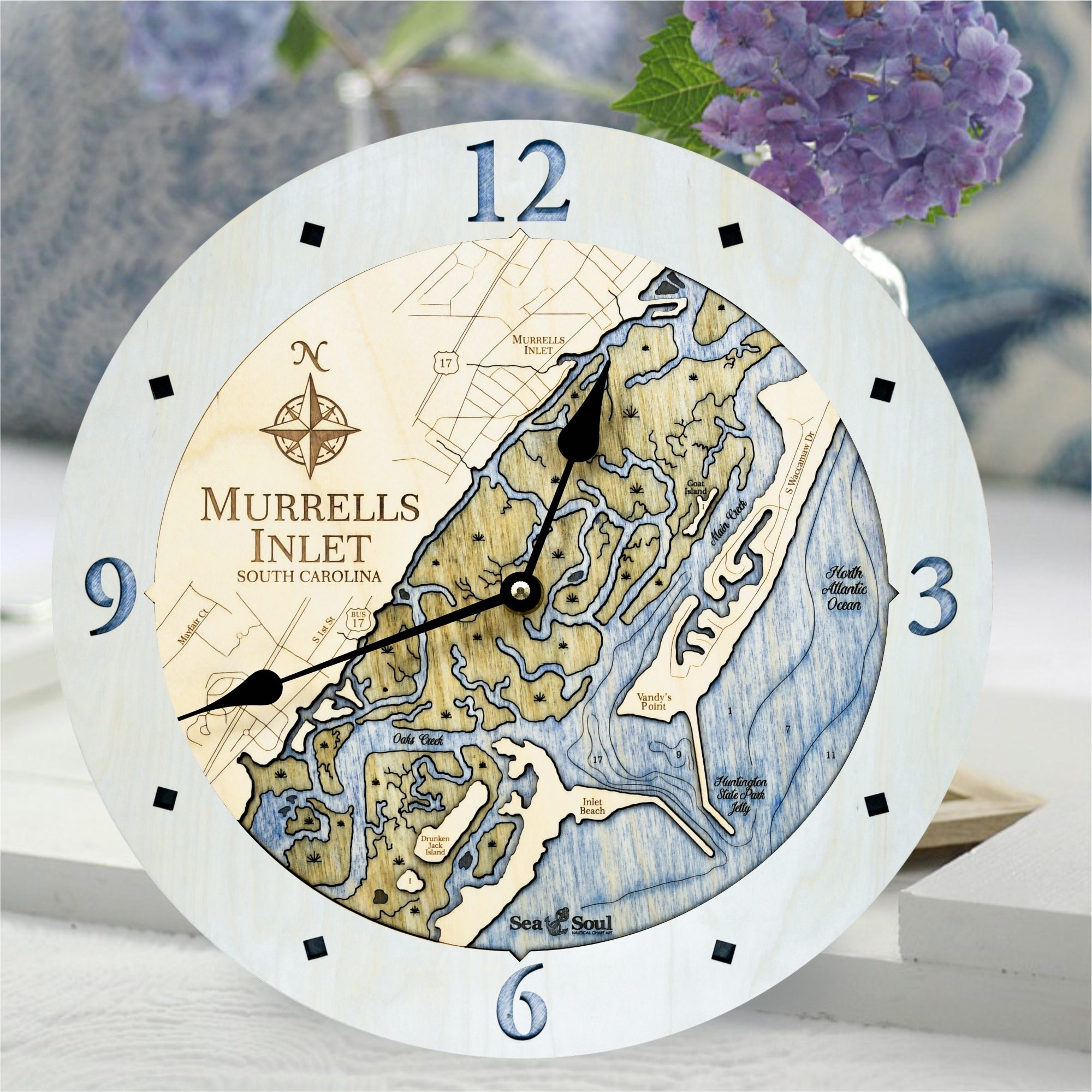 Murrells Inlet Clock Bleached Blue with Deep Blue Water in use