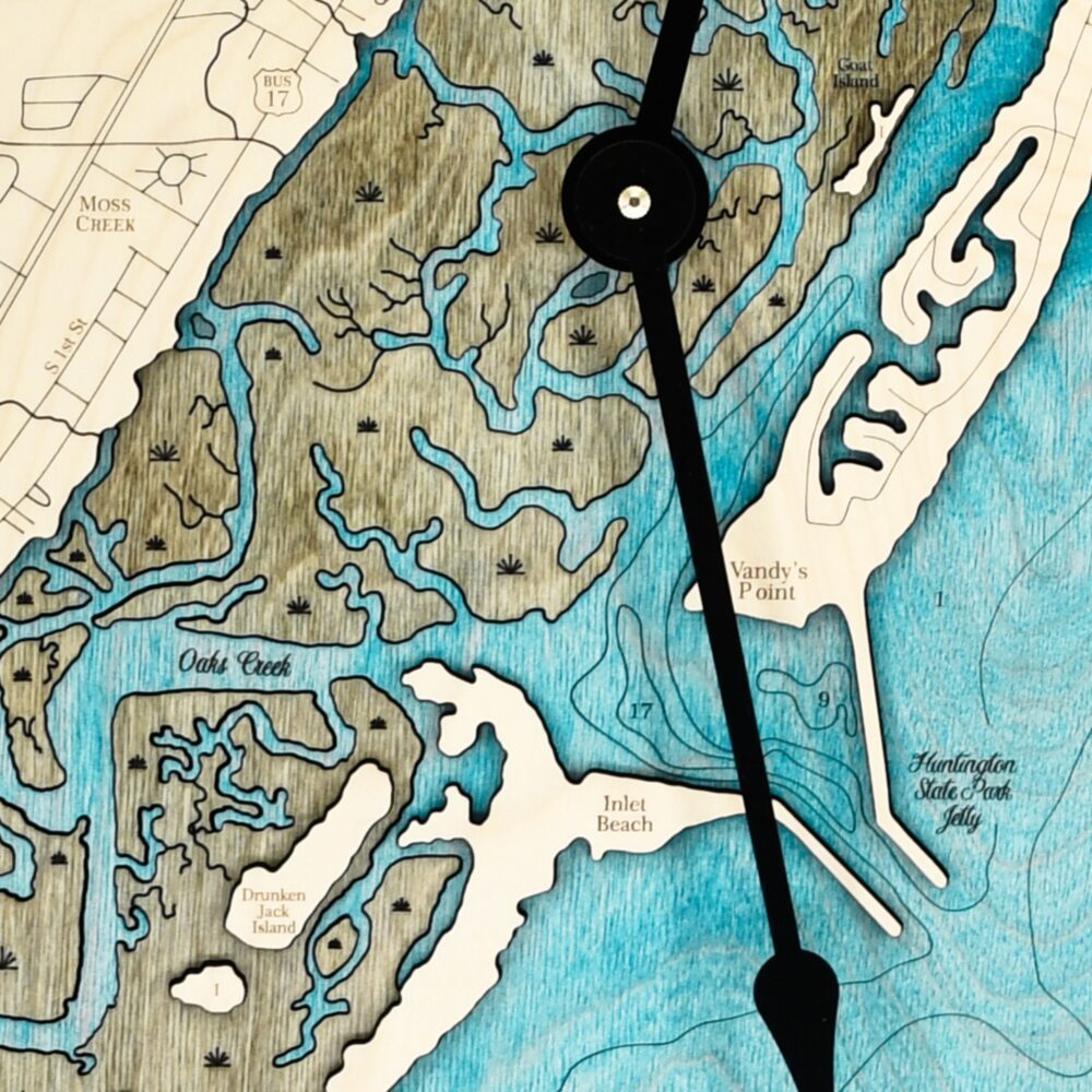 Murrells Inlet Clock All Birch with Blue Green Water detail