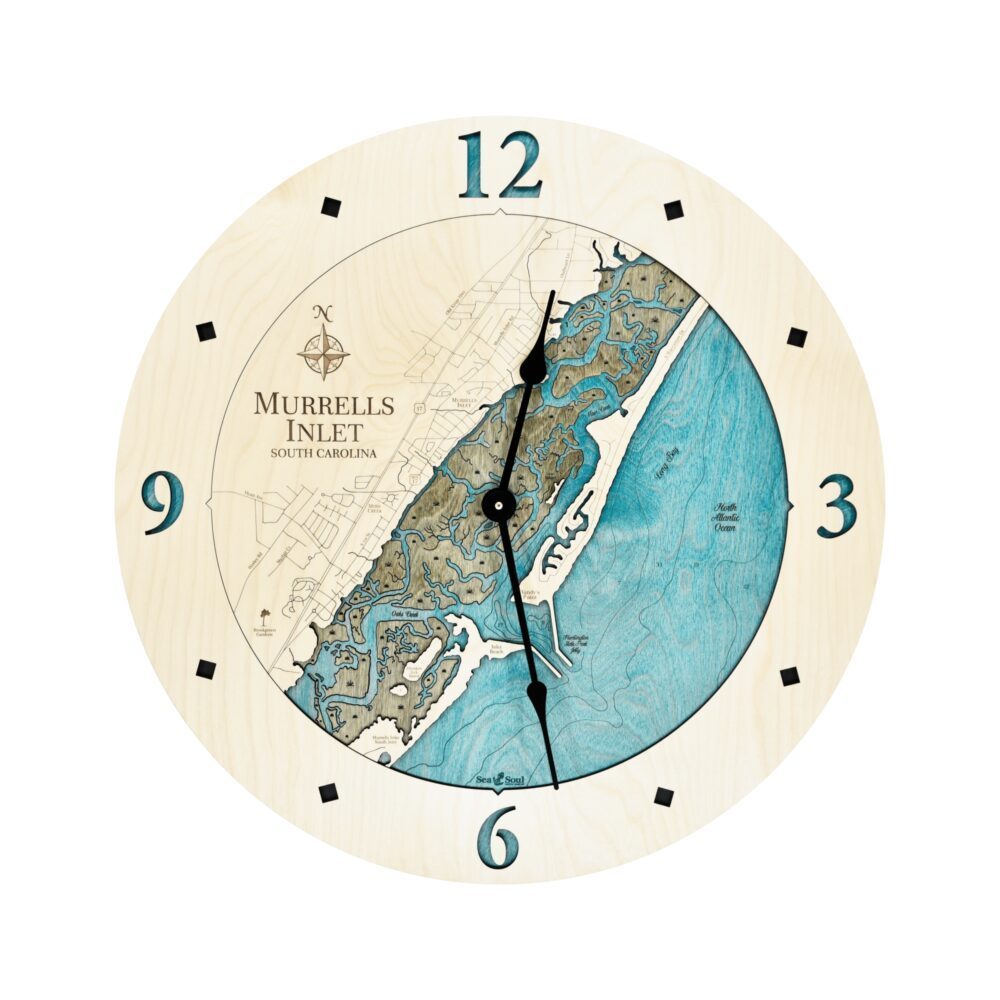 Murrells Inlet Clock All Birch with Blue Green Water