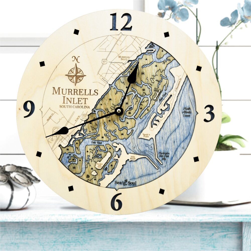 Murrells Inlet Clock All Birch with Deep Blue Water in use