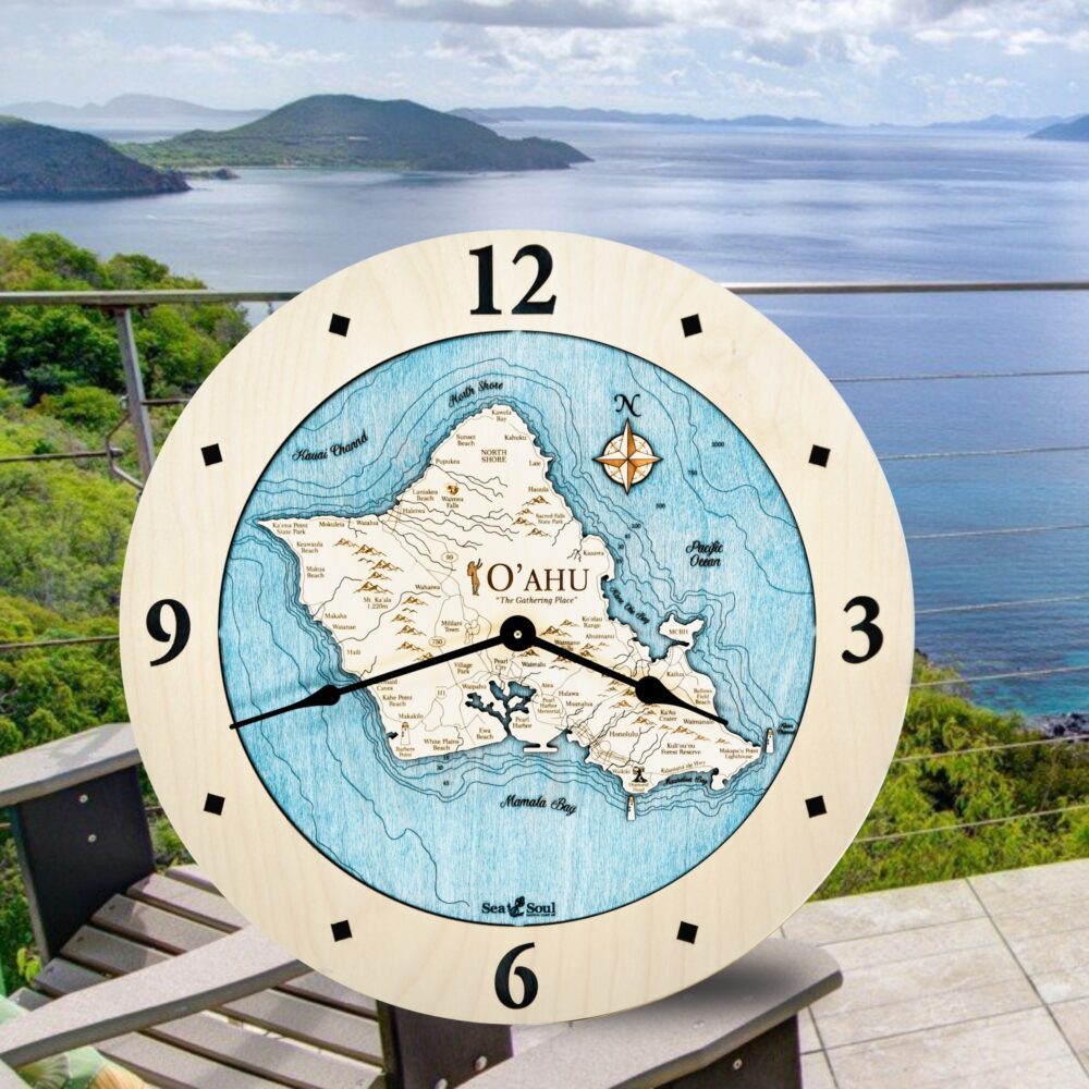 16" Oahu Nautical Map Clock - Image 5