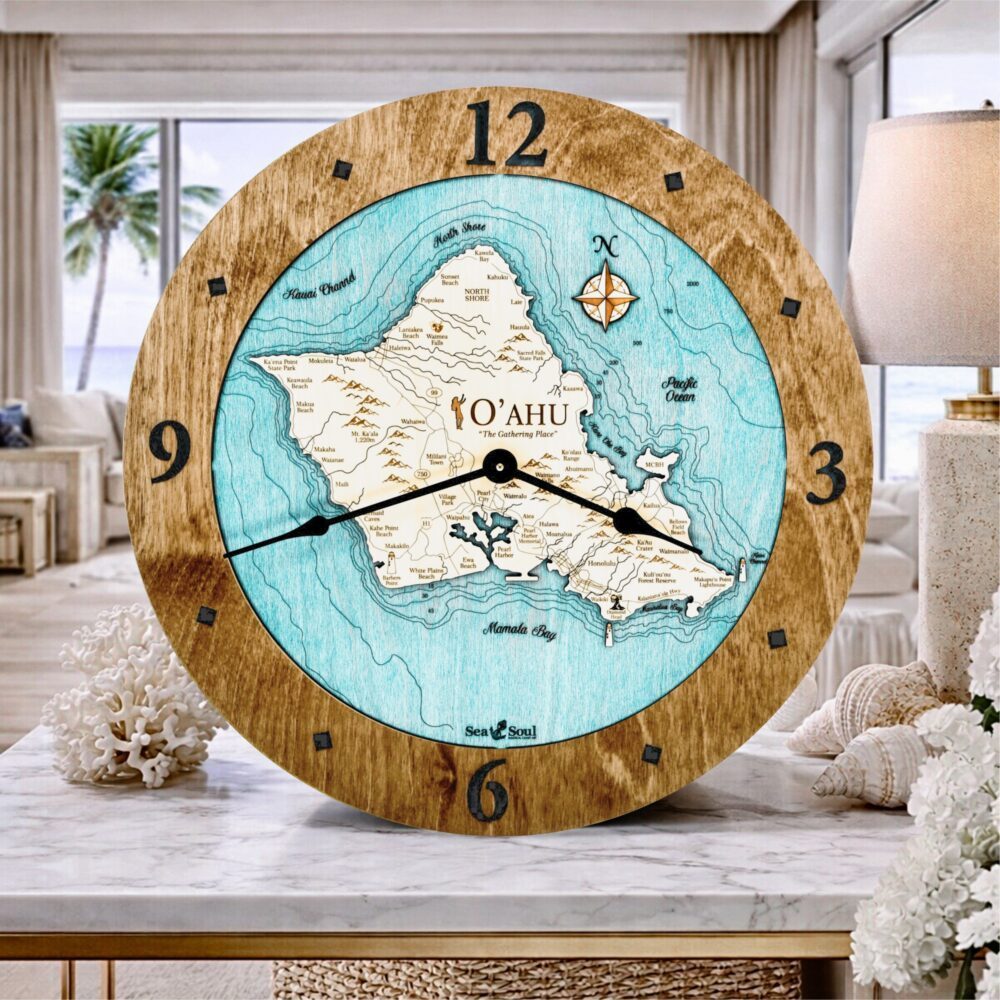 Oahu Wall Clock with americana with blue green water