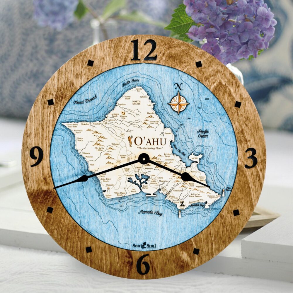 Oahu Wall Clock with americana with deep blue Water