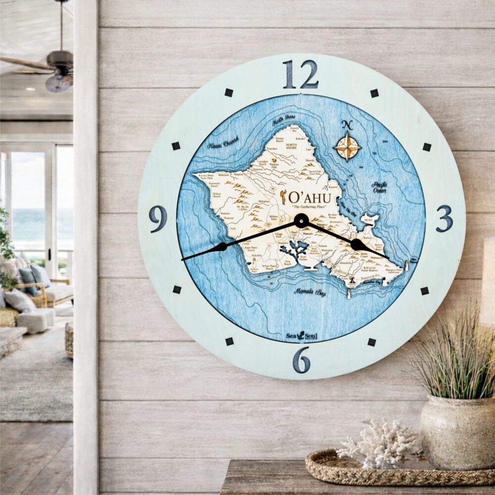 Oahu Wall Clock with bleached blue with deep blue Water