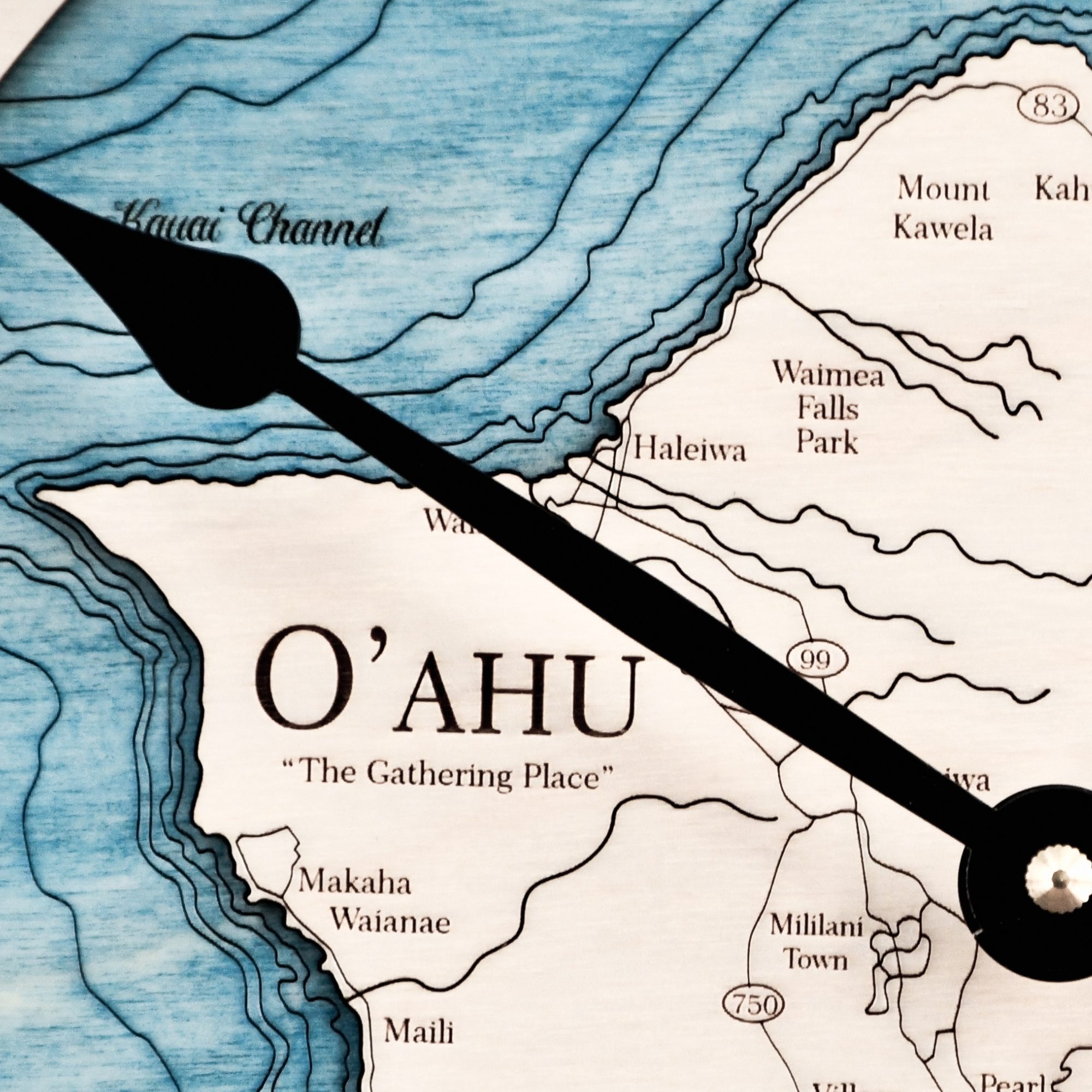 Oahu Wall Clock 12in detail with Blue Green Water