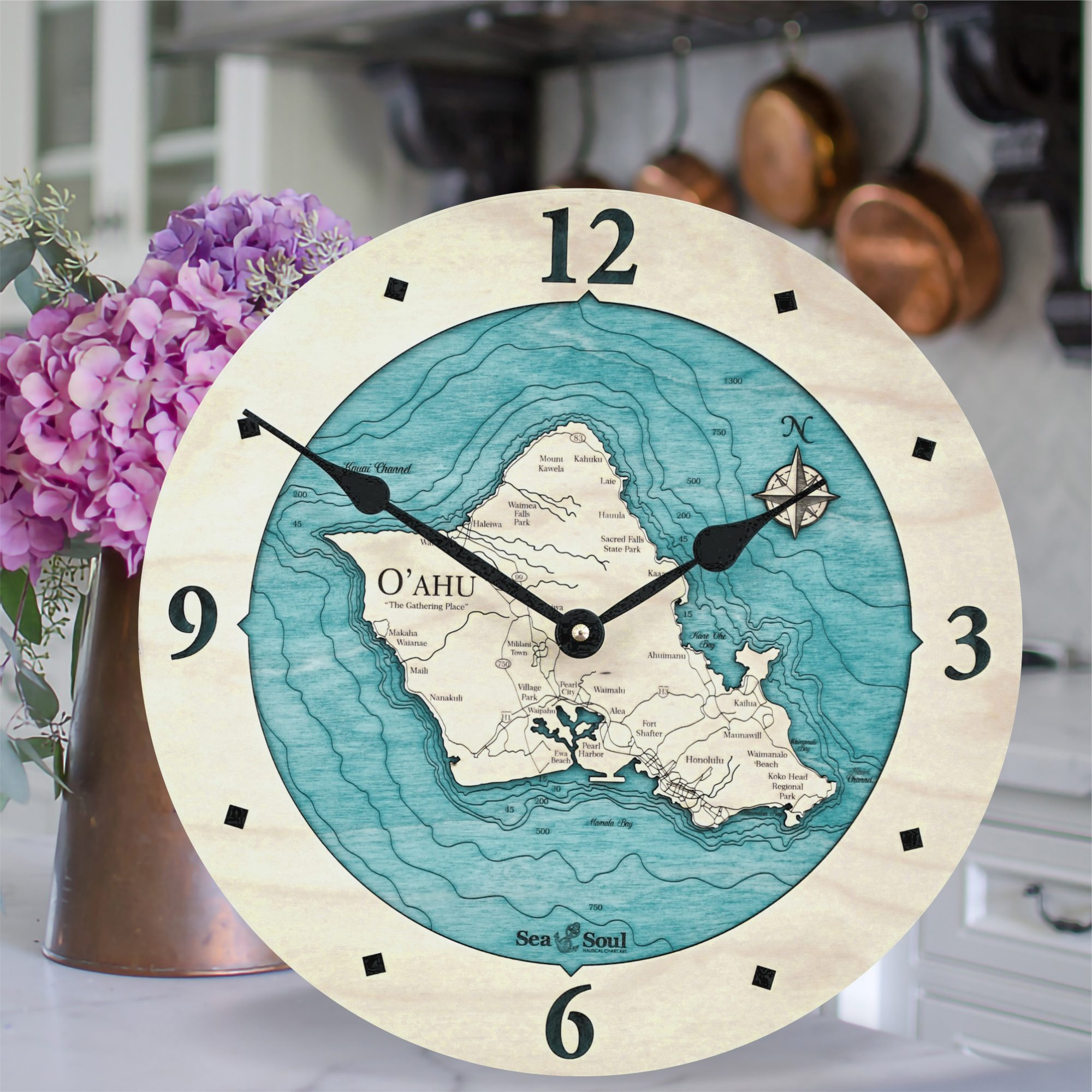 12" Oahu Nautical Map Clock - Image 3