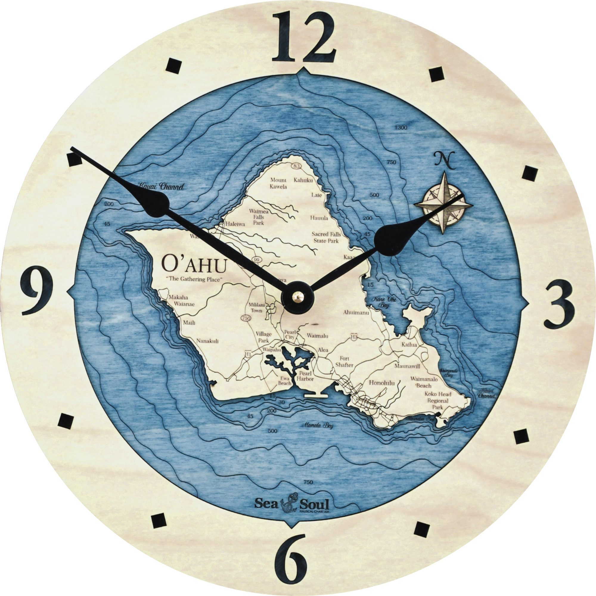 Oahu Wall Clock 12in with Deep Blue Water
