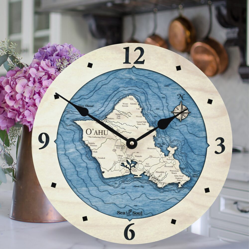 Oahu Wall Clock 12in with Deep Blue Water in use
