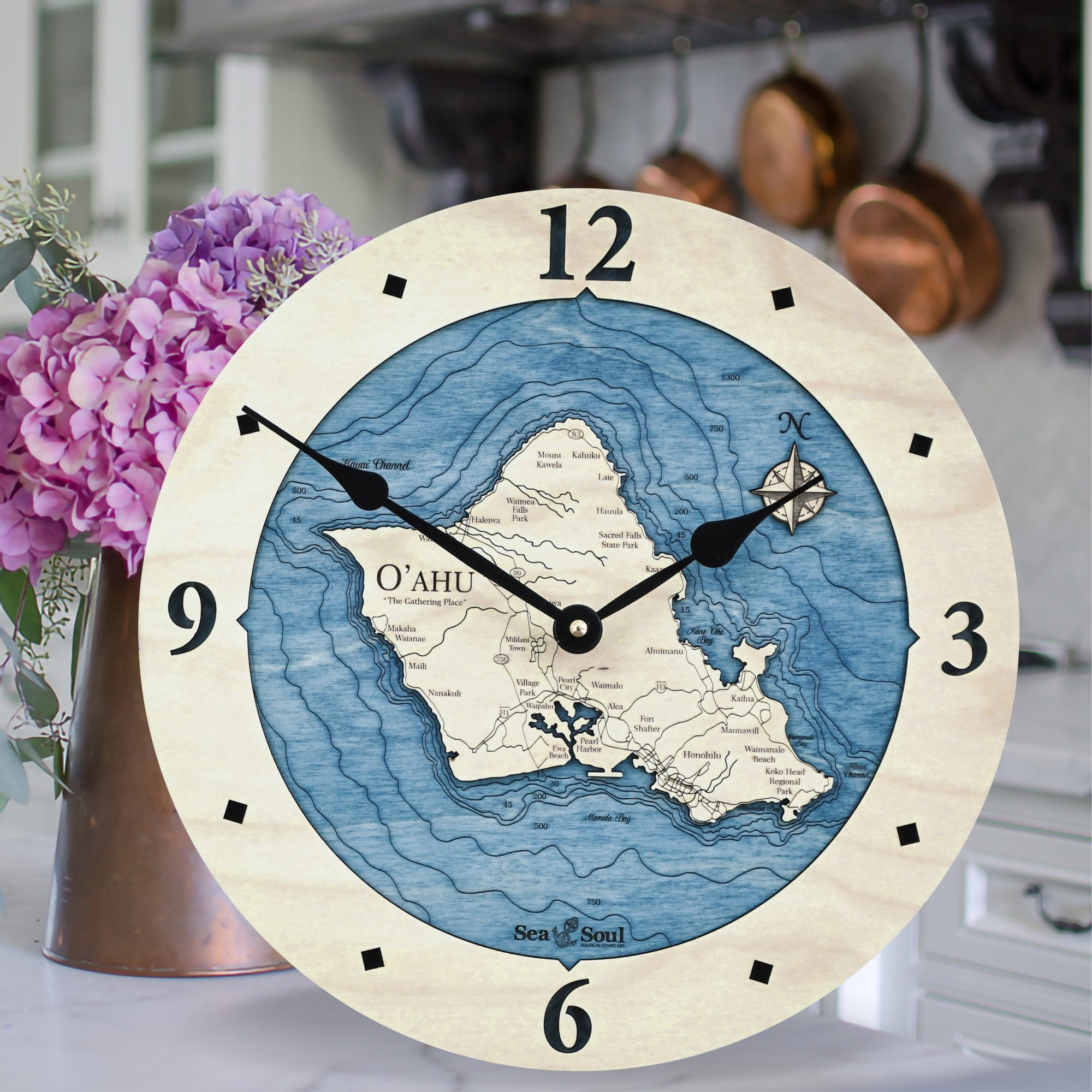 Oahu Wall Clock 12in with Deep Blue Water in use
