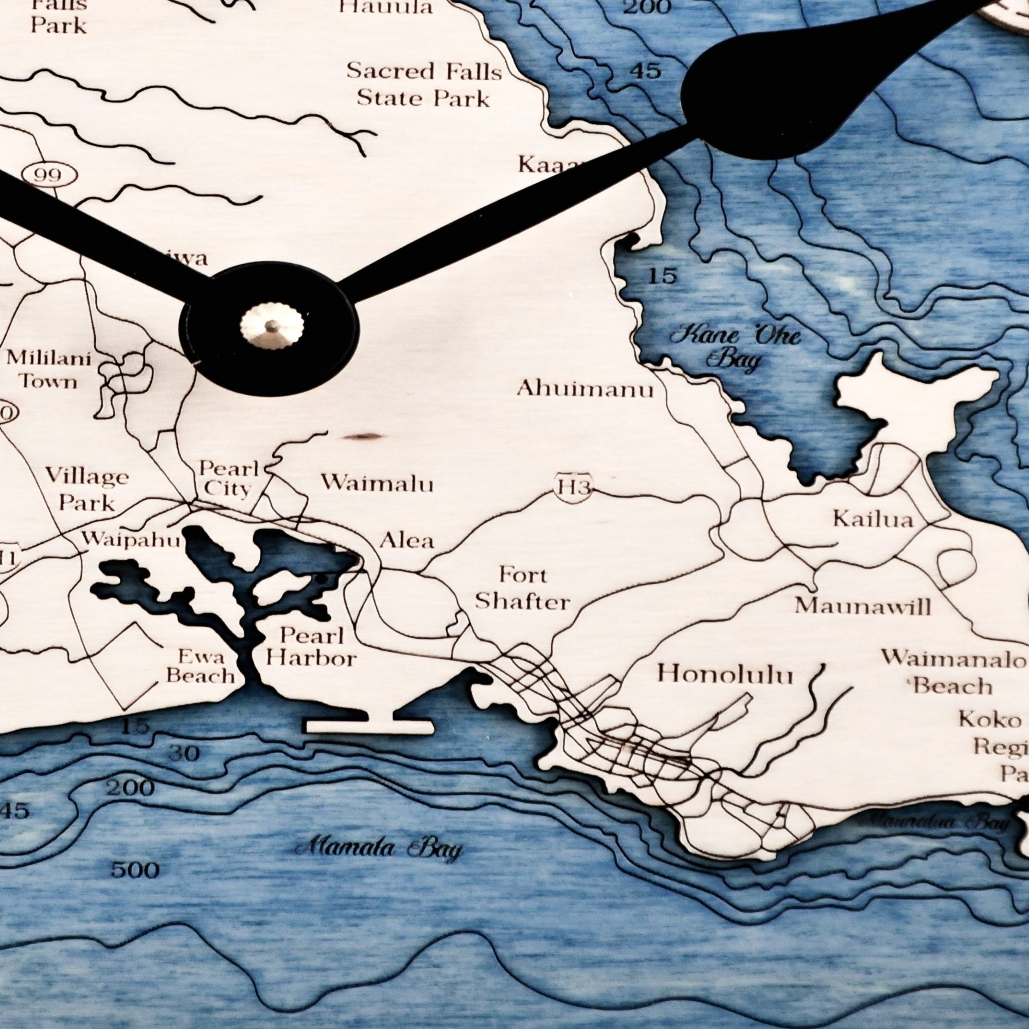 Oahu Wall Clock 12in detail with Deep Blue Water
