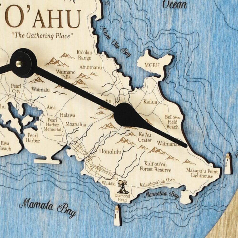 Oahu Wall Clock detail with Blue Green Water