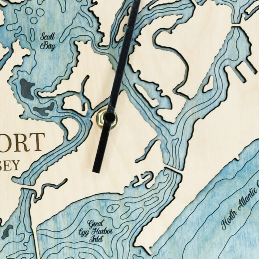 Longport New Jersey Tide Clock in Driftwood with Blue Green Water detail