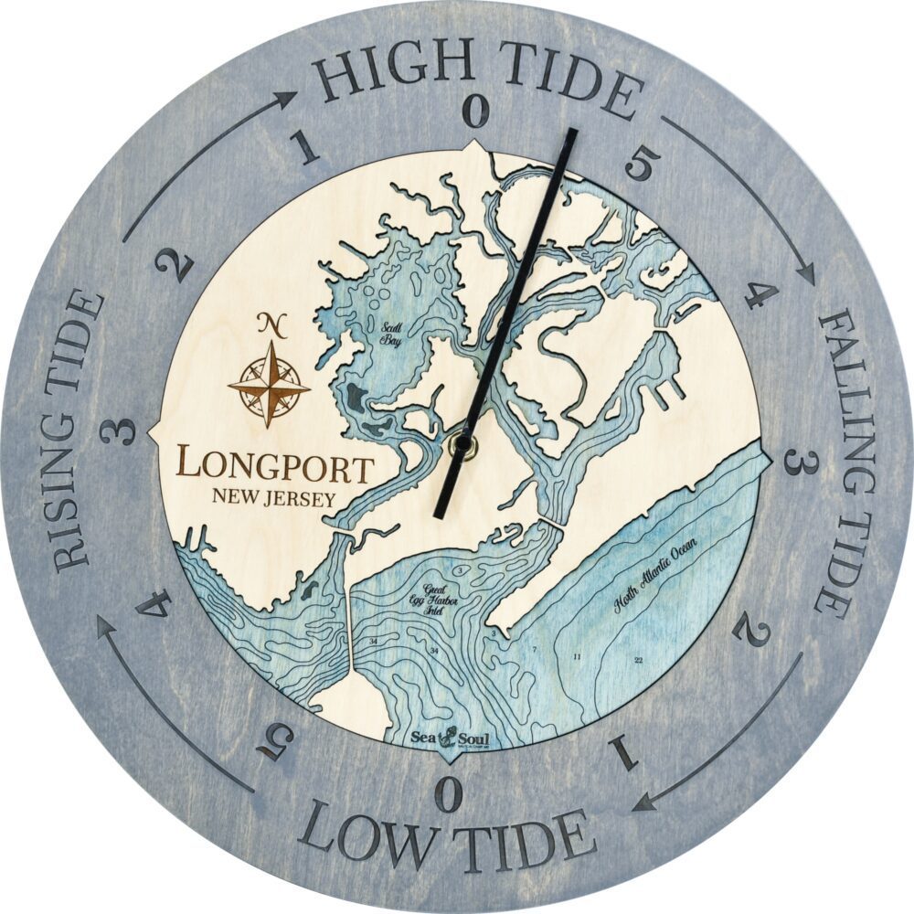Longport New Jersey Tide Clock in Driftwood with Blue Green Water
